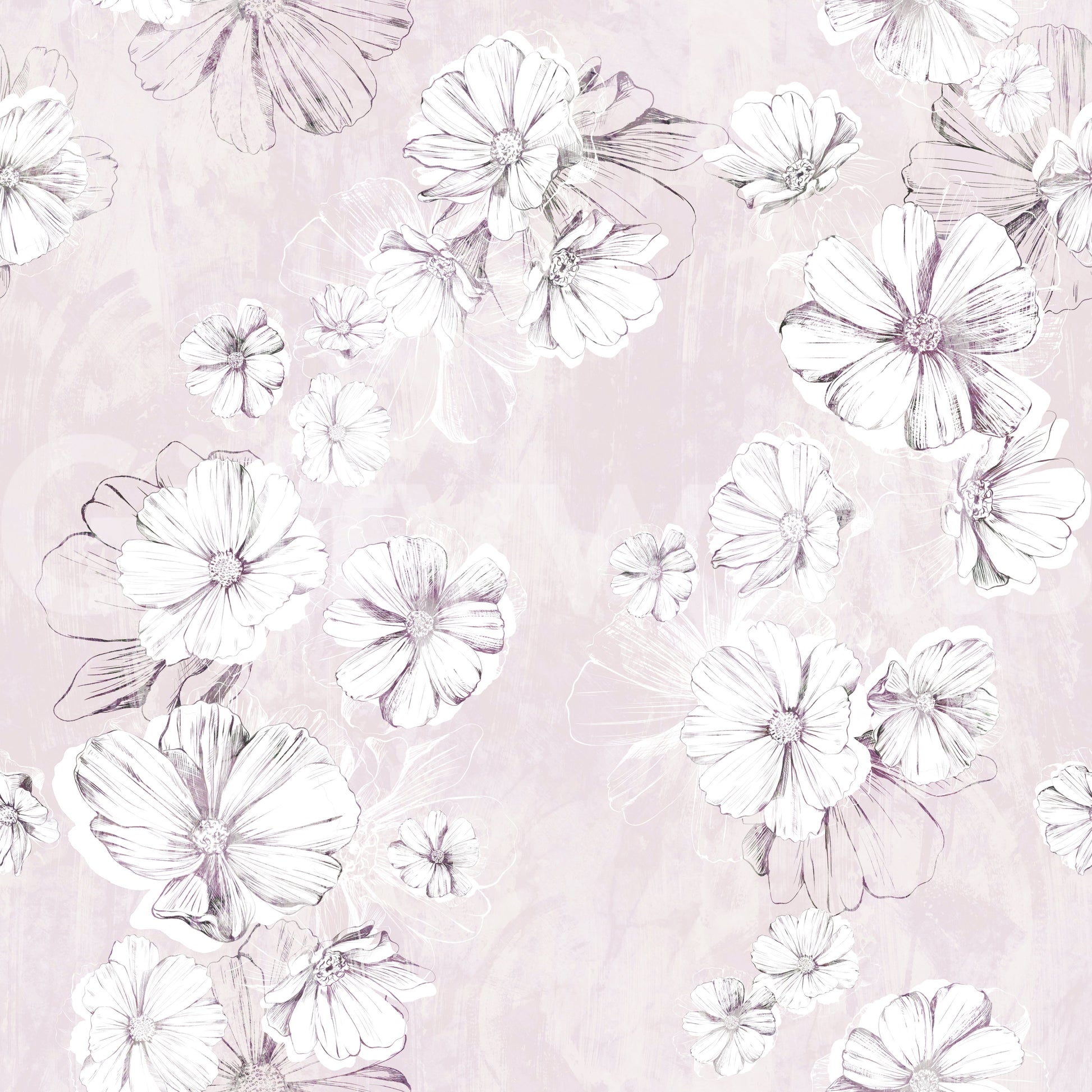 Soft Blush Botanical Illustration Wallpaper⁠