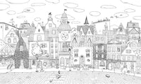 Whimsical Feline Cityscape Illustration Wall Mural