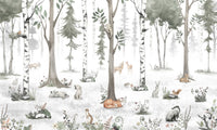 Close up of the woodland animals among misty birch trees GD12401