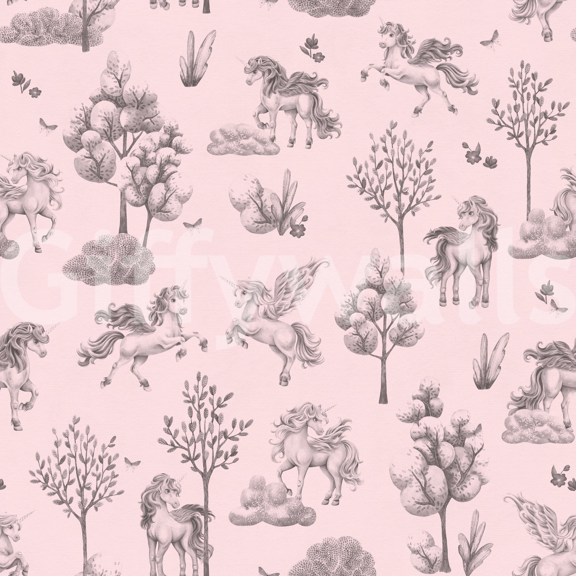 Enchanted Unicorn Forest in Blush Wallpaper⁠