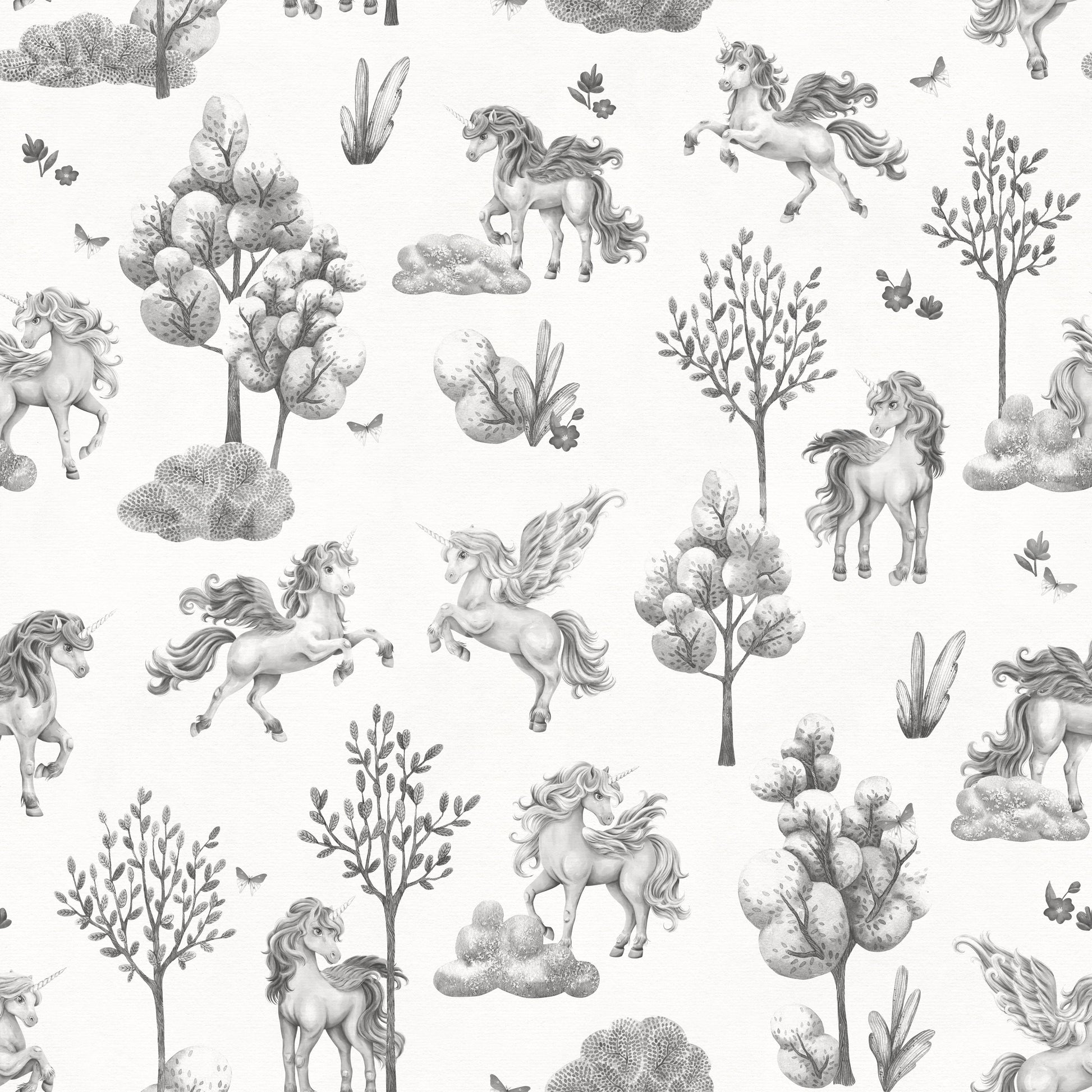 Monochrome Enchanted Forest Creatures Wallpaper⁠