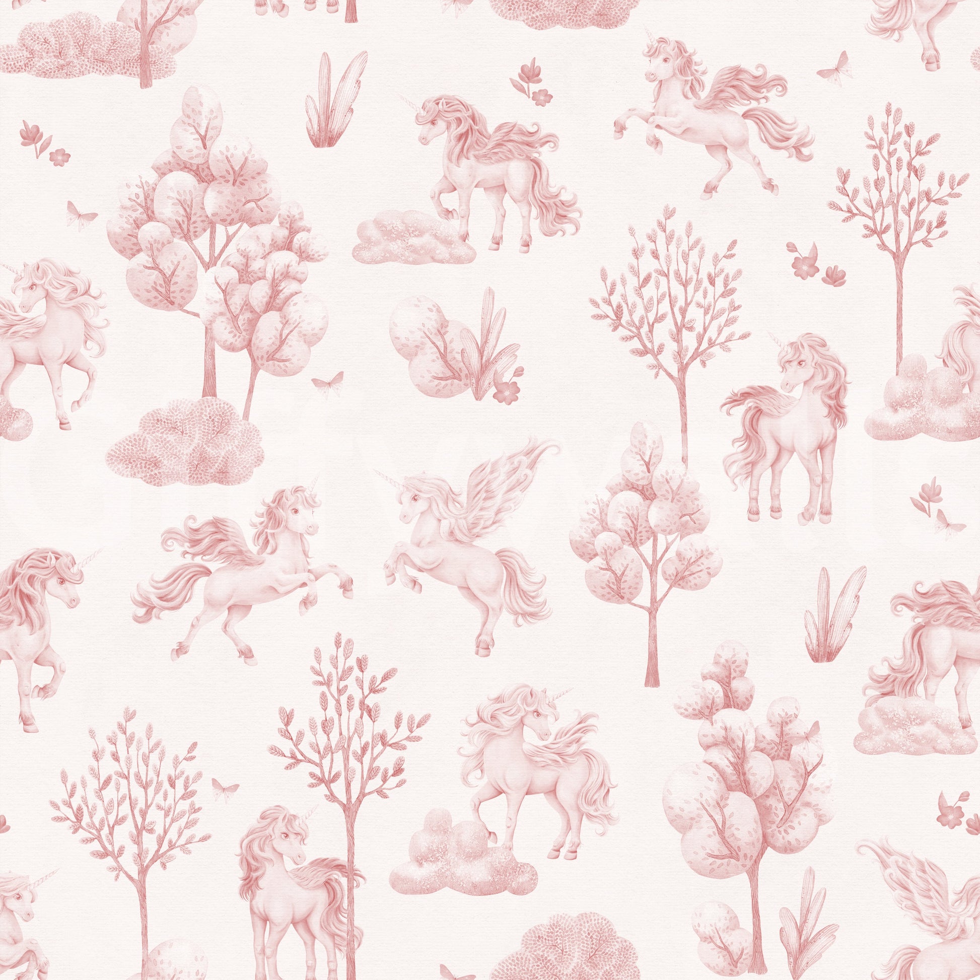 Enchanted Blush Unicorn Meadow Wallpaper⁠