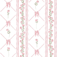 Soft Pink Ribbon and Floral Trellis Wallpaper⁠