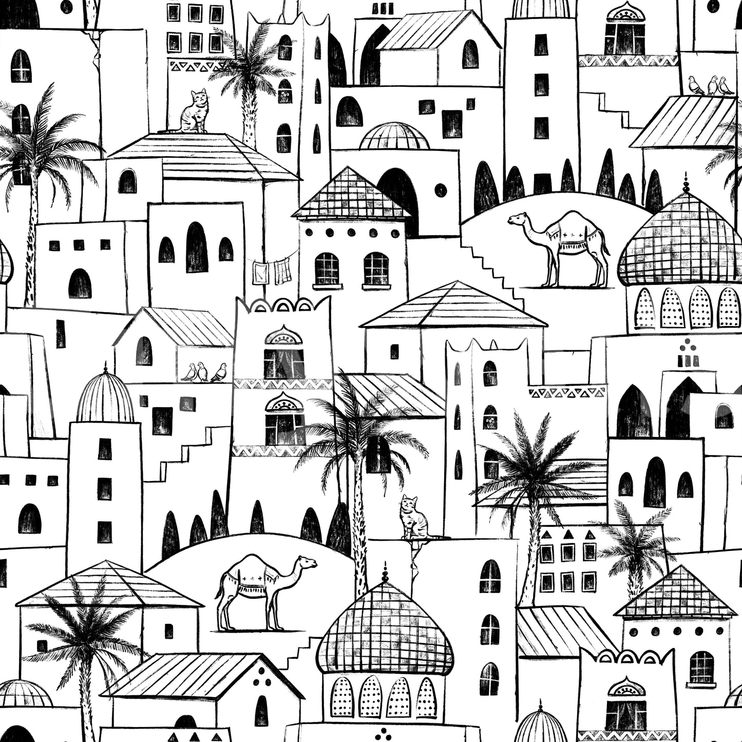 Middle Eastern Desert Town Sketch Wallpaper⁠
