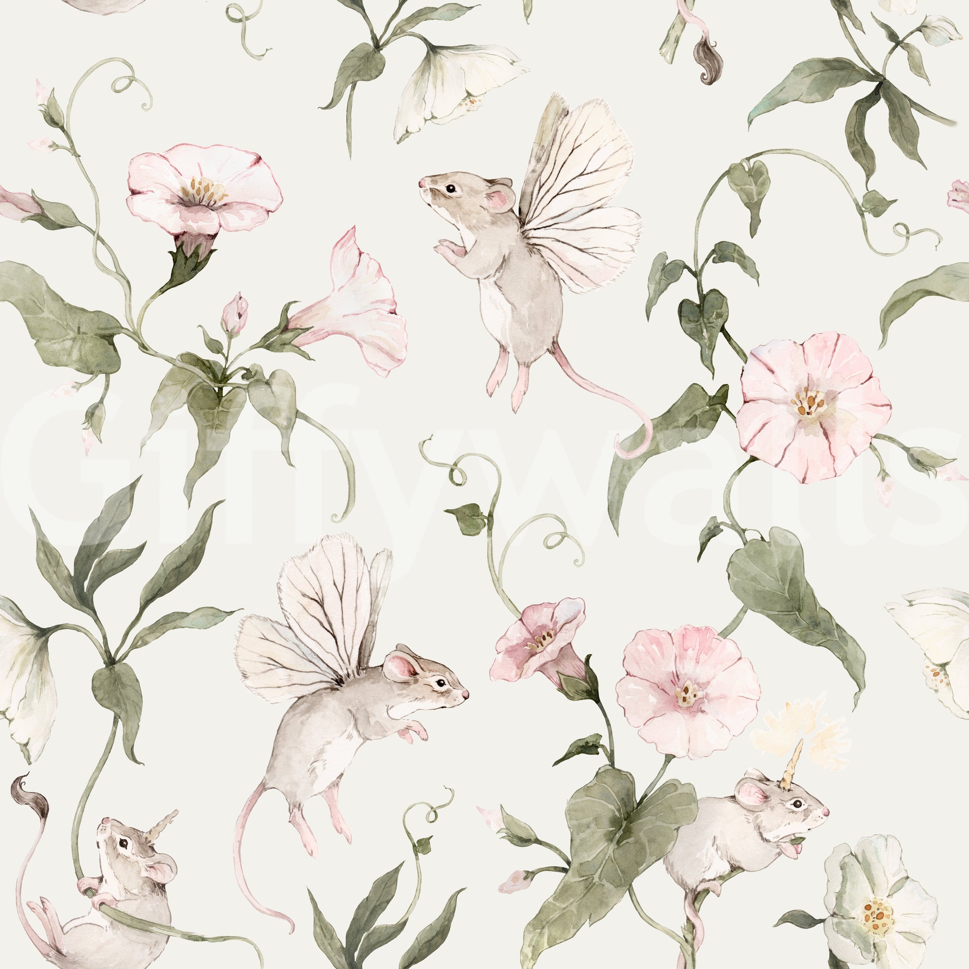 Enchanted Floral Meadow with Fairies Wallpaper⁠