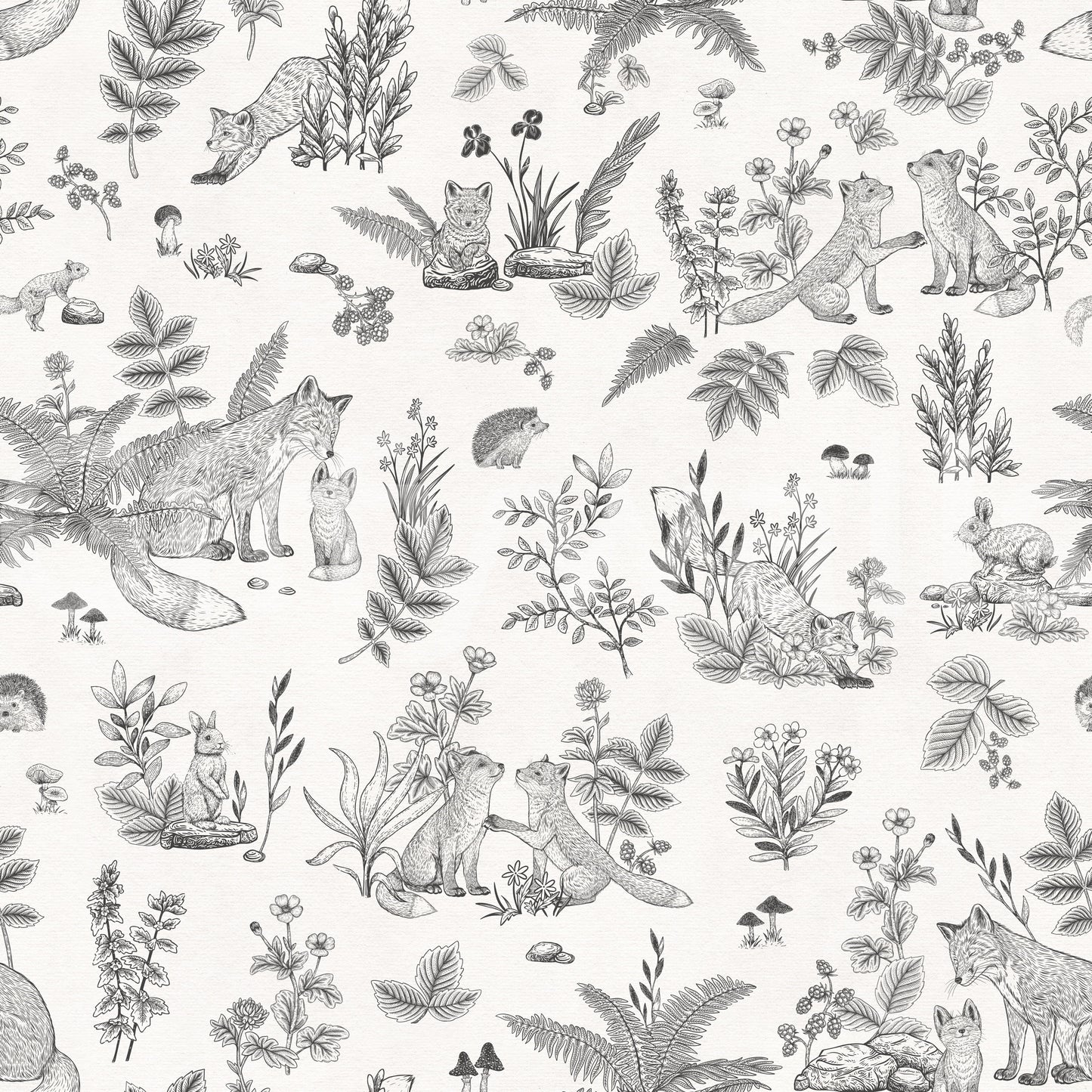 Rustic Forest Friends Botanical Sketch Wallpaper⁠