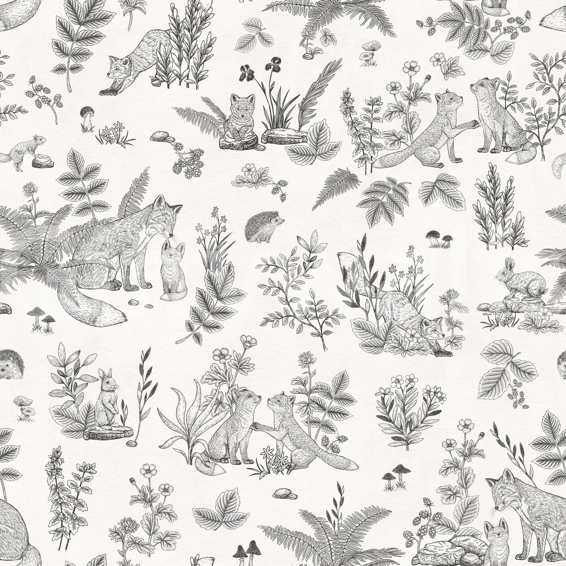 Rustic Forest Friends Botanical Sketch Wallpaper⁠