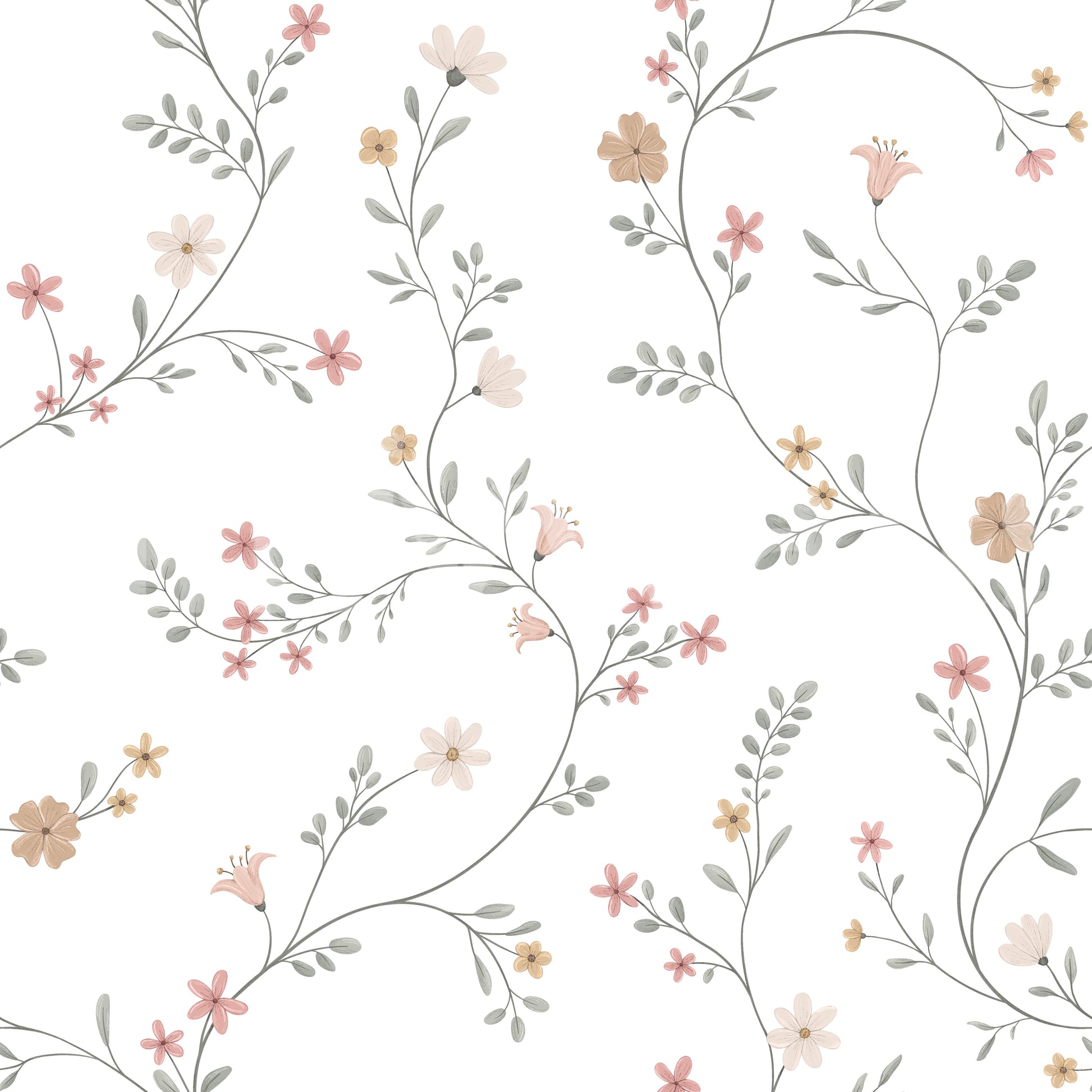 Dainty Pastel Floral Trails Wallpaper⁠