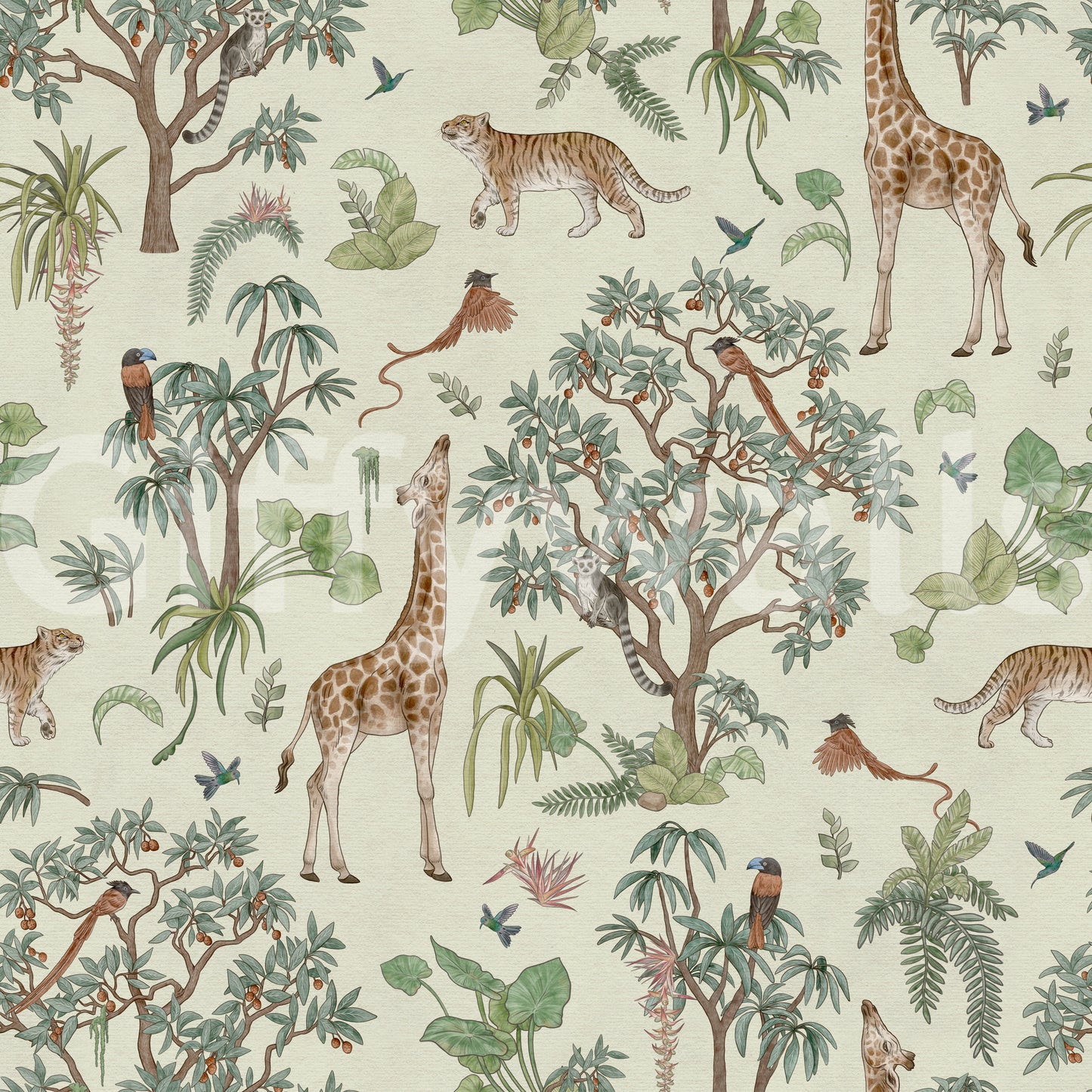 Exotic Safari Botanical Illustration Wallpaper⁠
