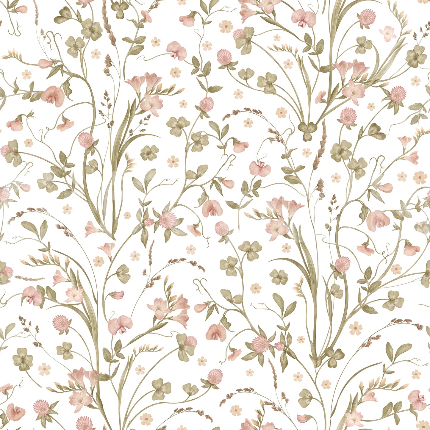 Meadow Wildflower Botanical Illustration Wallpaper⁠