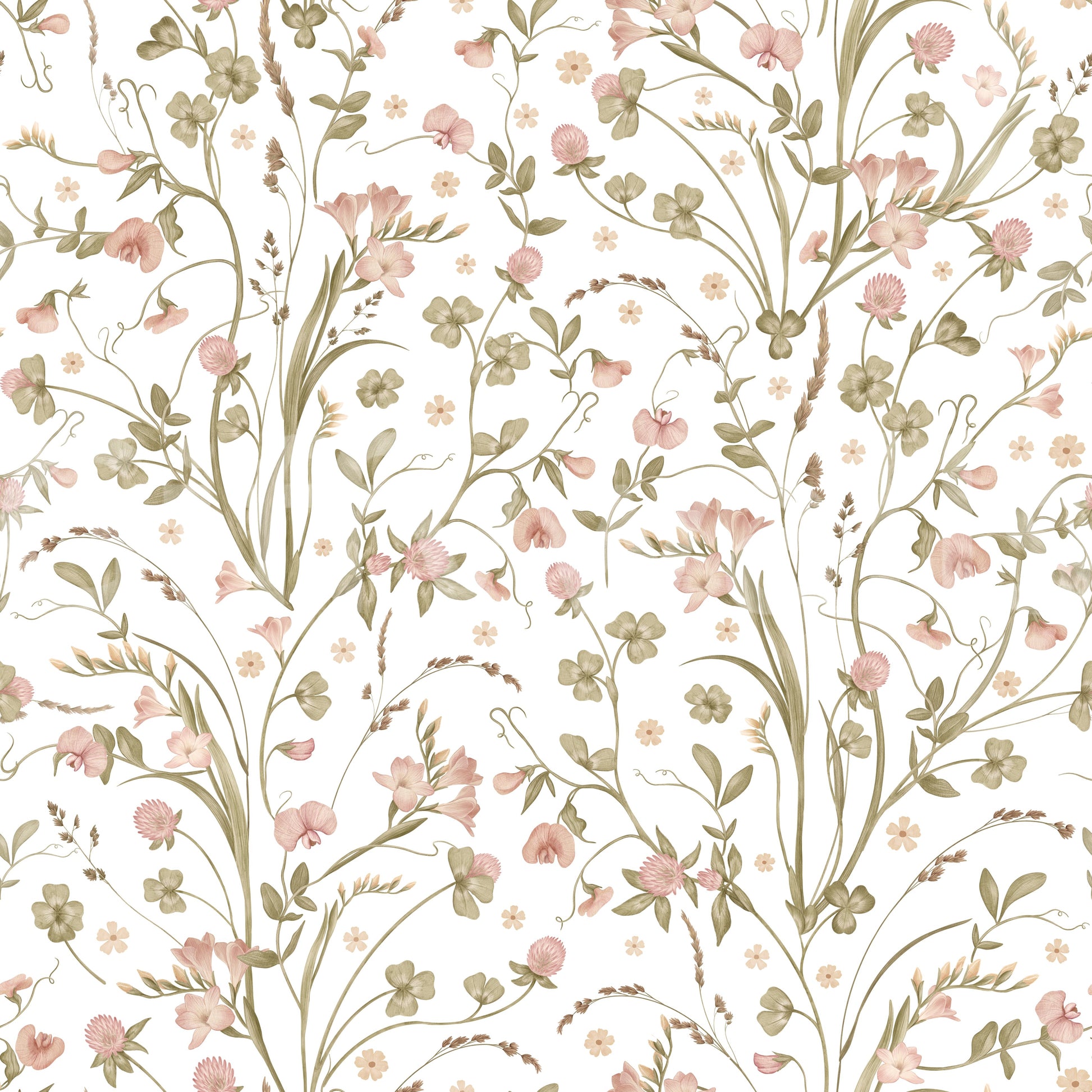 Meadow Wildflower Botanical Illustration Wallpaper⁠