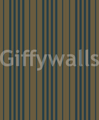 Close-up of the olive and teal vertical striped wallpaper pattern GD12455