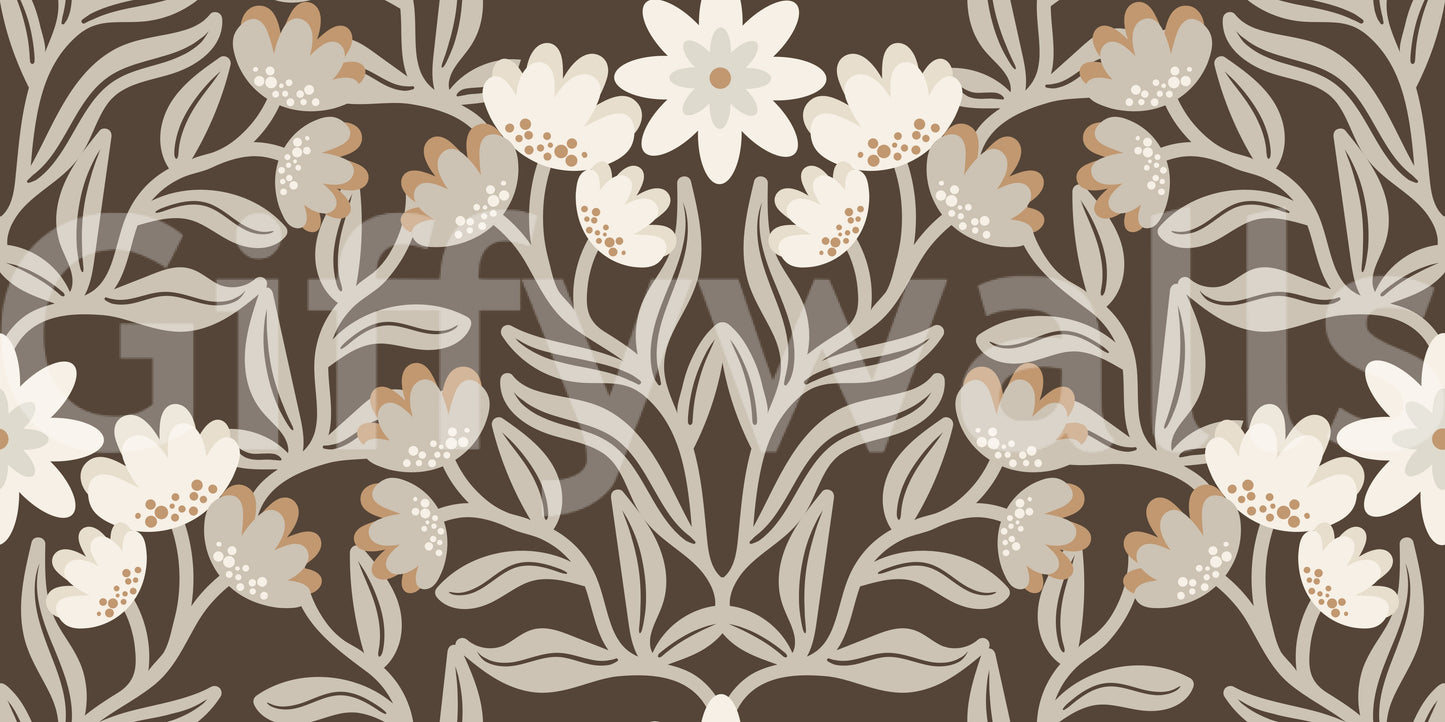 Cream and Mocha Botanical Trellis Wallpaper⁠