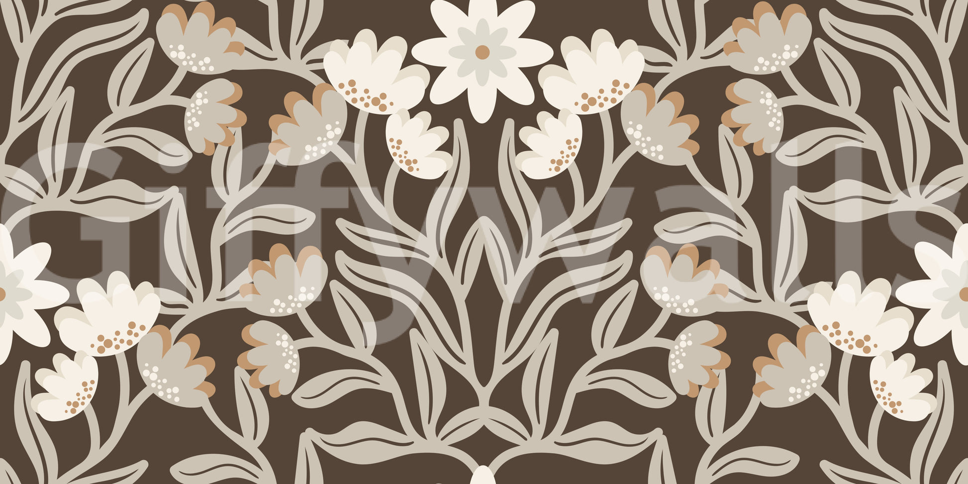 Cream and Mocha Botanical Trellis Wallpaper⁠