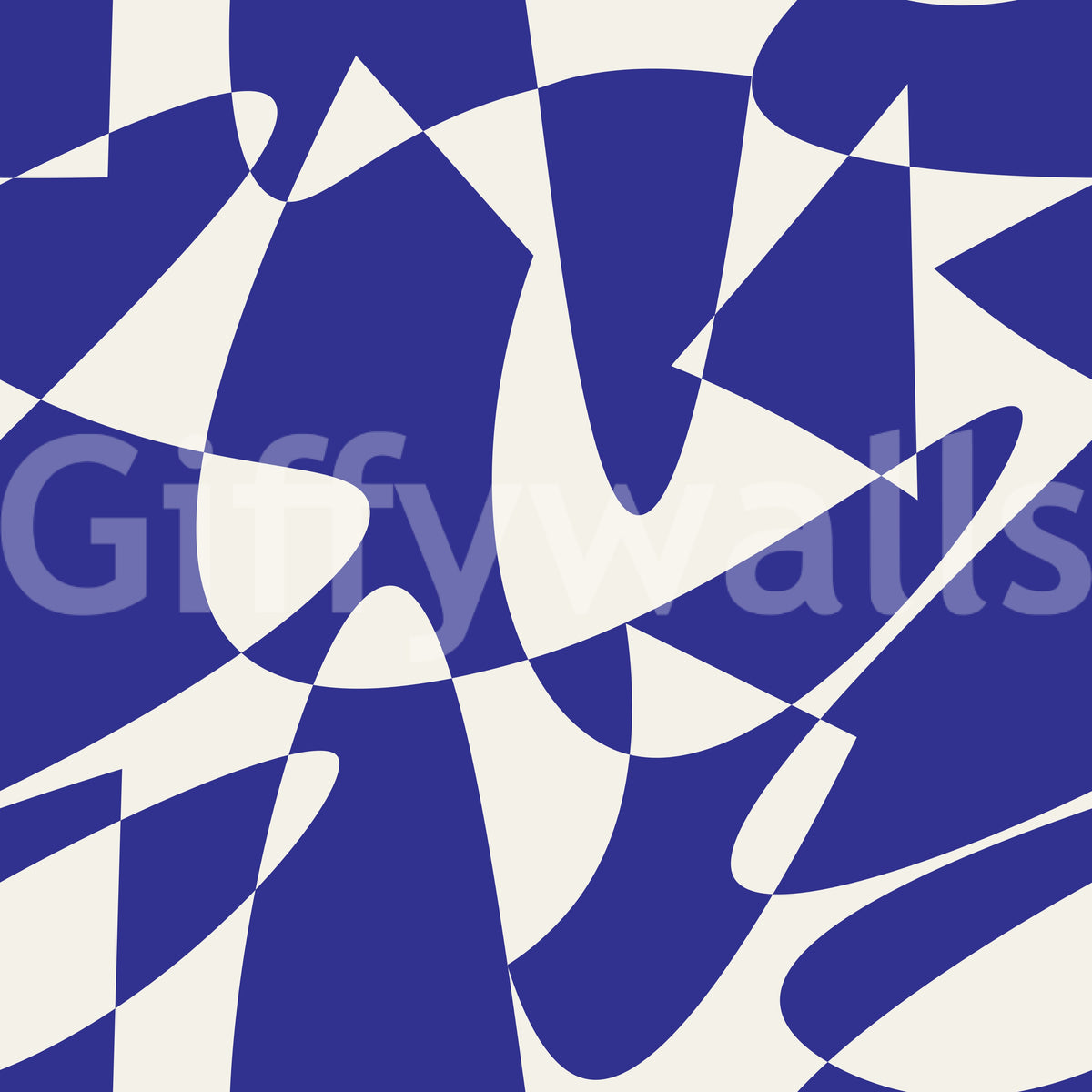 Abstract cobalt-blue cut-out geometric shapes wallpaper swatch on cream GD12480