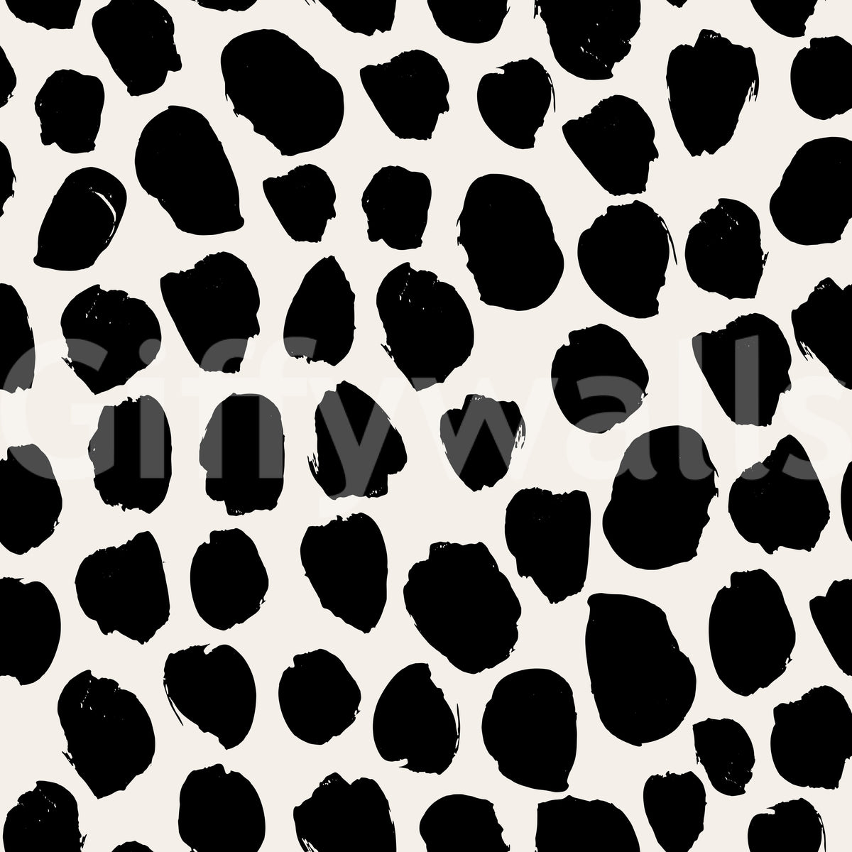 Close up swatch of ink blot texture wallpaper in black and cream GD12487