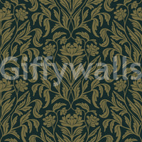 Art Nouveau Old Green Botanical Damask Wallpaper⁠