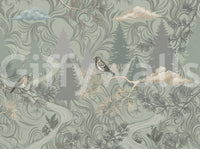 Misty Pine Forest Aviary Wall Mural