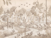 Sepia Forest Trail Artwork Wall Mural