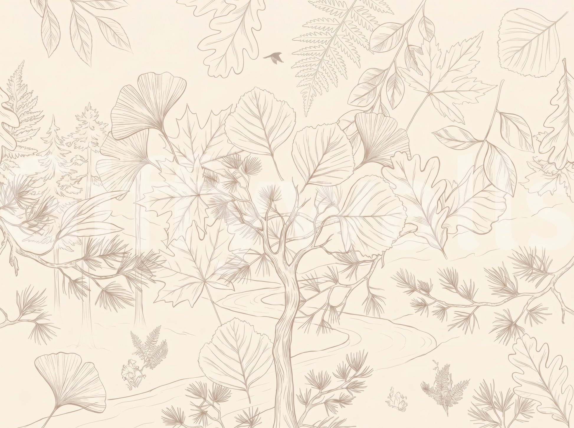 Serene Forest Sketch Wall Mural