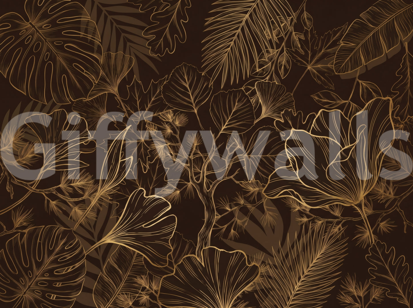 Golden Botanical Foliage Wall Mural