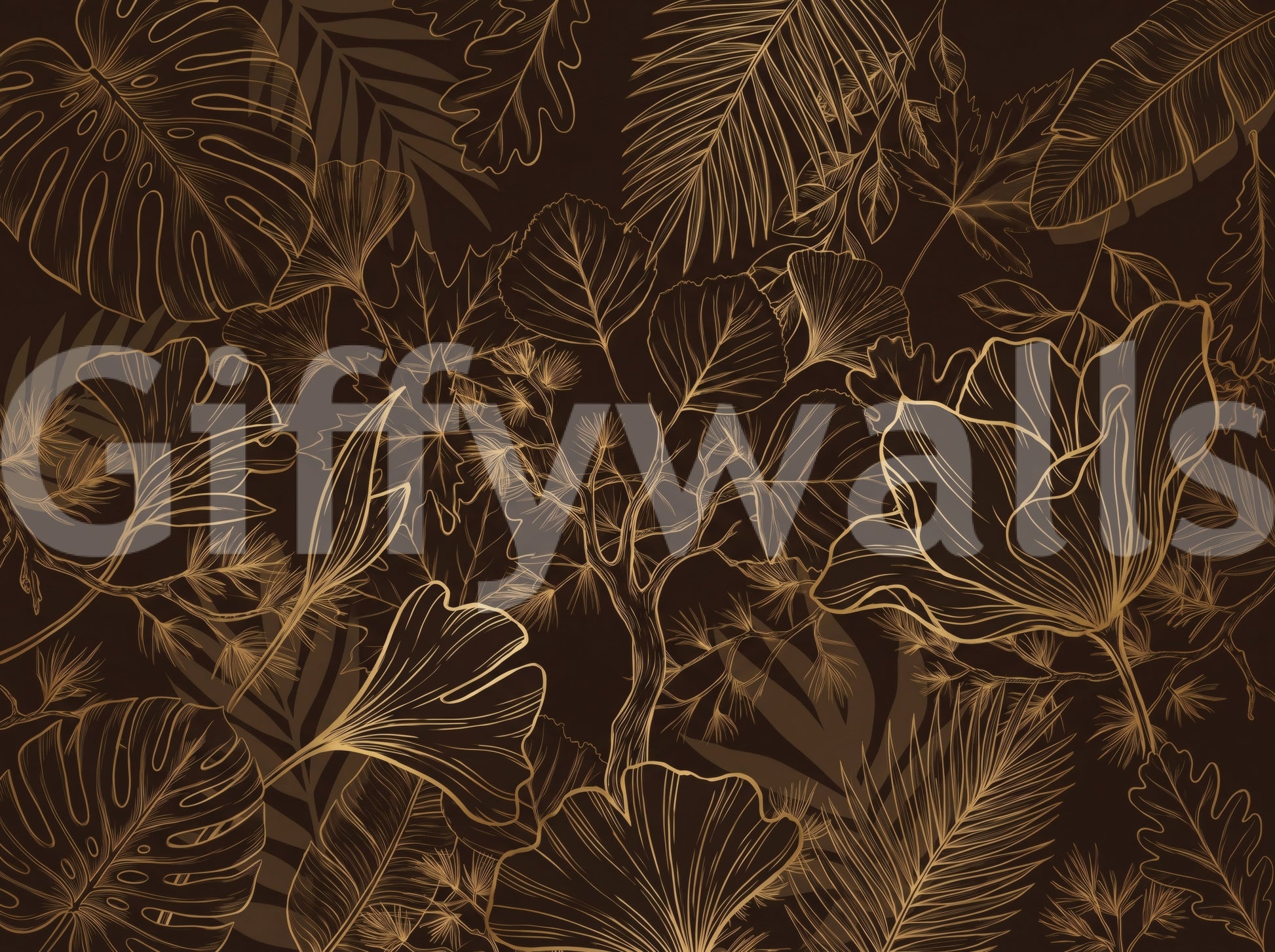 Golden Botanical Foliage Wall Mural