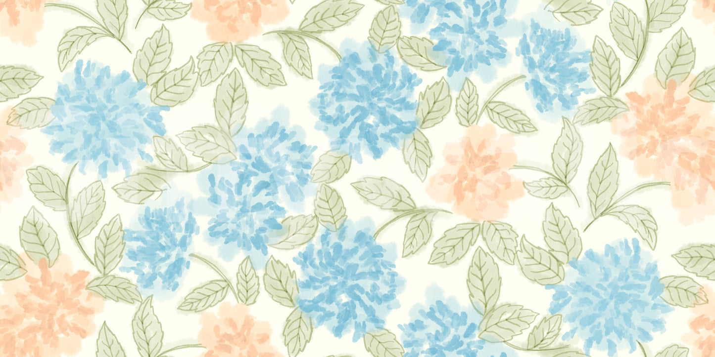 Watercolor Azure and Peach Blossoms Wallpaper⁠