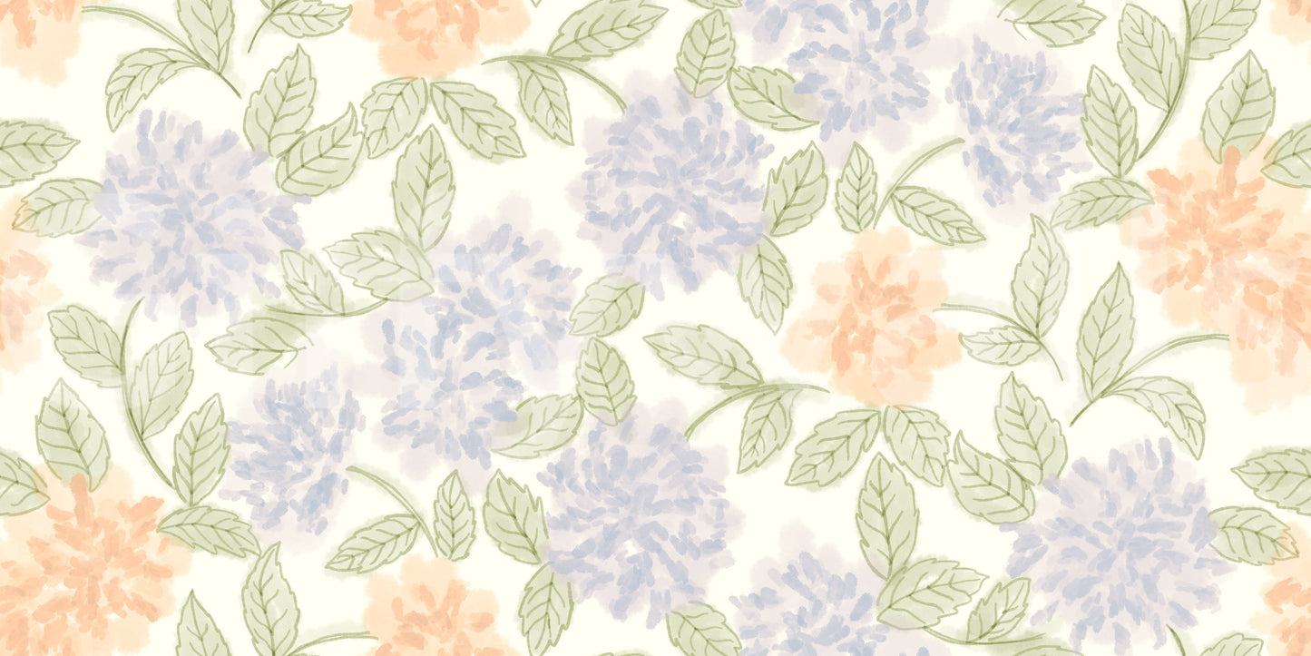 Blush and Periwinkle Garden Sketch Wallpaper⁠