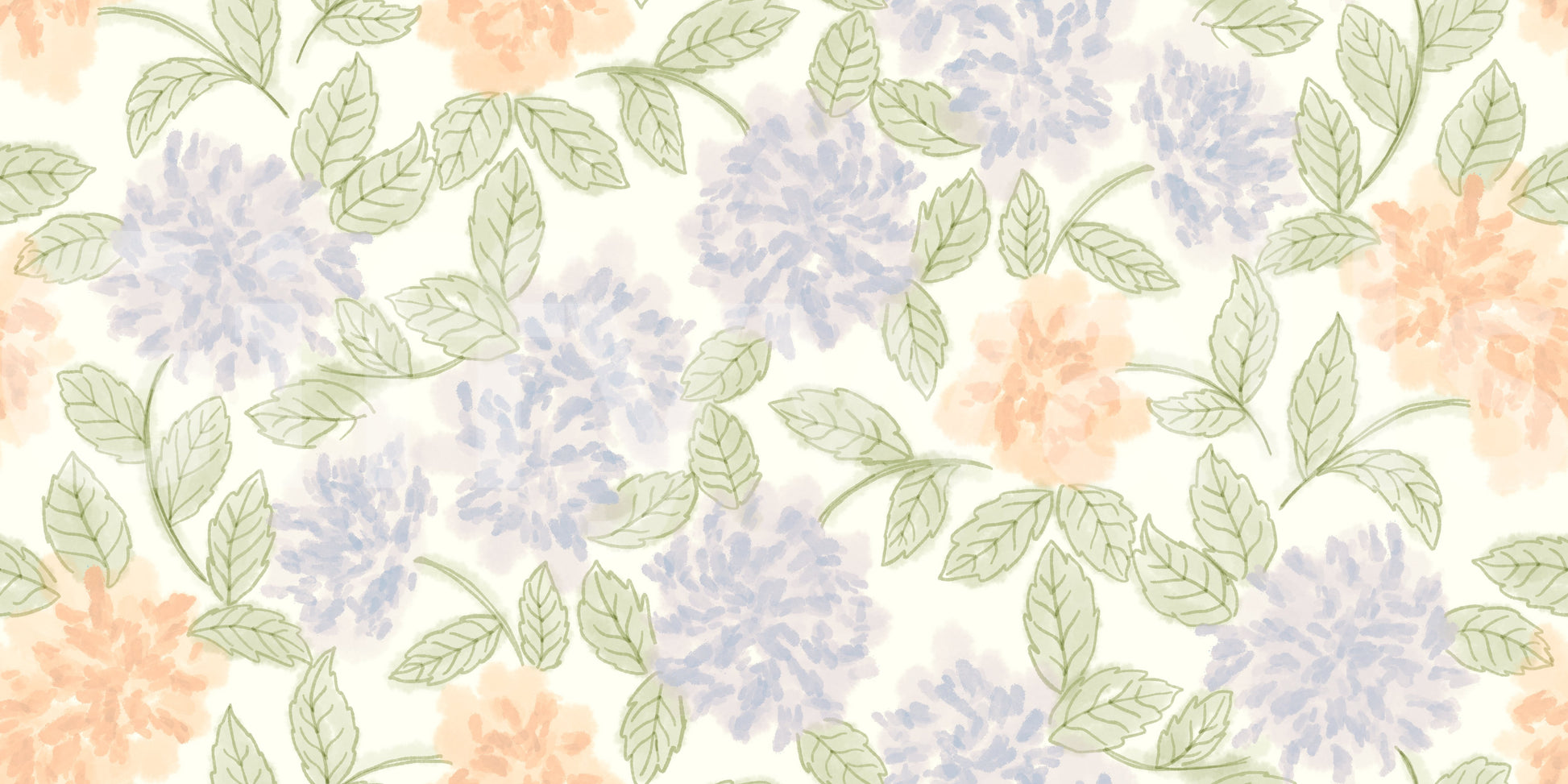 Blush and Periwinkle Garden Sketch Wallpaper⁠