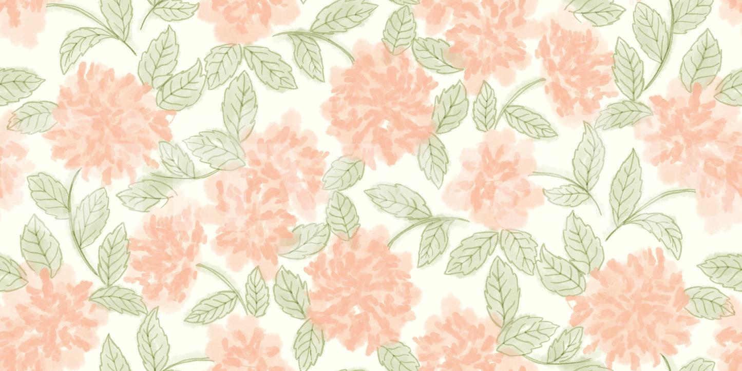 Minimalist Botanical Sage and Peach Garden Wallpaper⁠