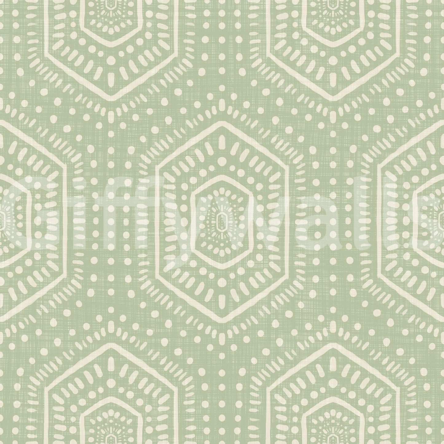 Boho Painted - Abstract Mudcloth Hexagons Tribal Geometric Pattern Chopped Dill Wallpaper⁠
