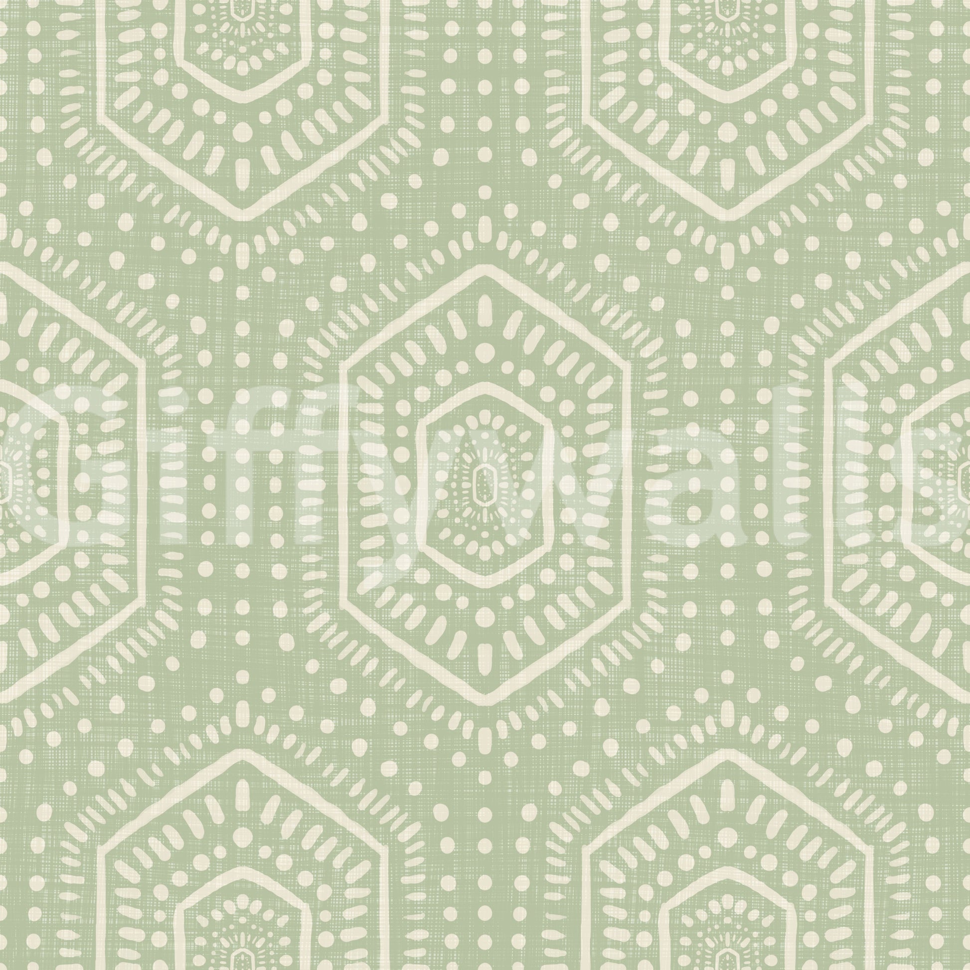 Boho Painted - Abstract Mudcloth Hexagons Tribal Geometric Pattern Chopped Dill Wallpaper⁠