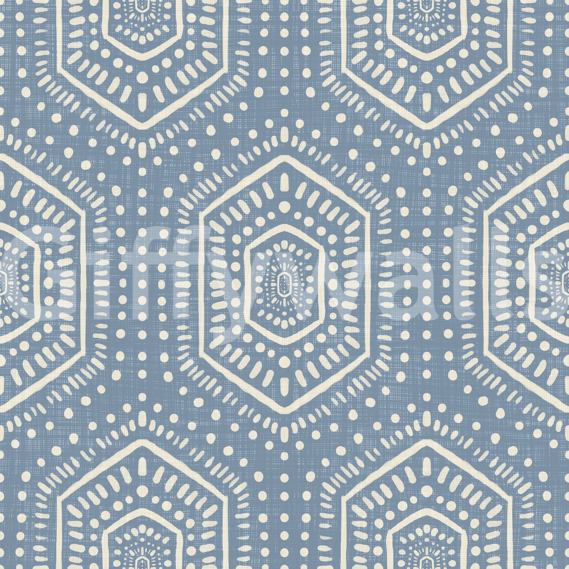 Boho Painted - Abstract Mudcloth Hexagons Tribal Geometric Pattern Jeans Jacket Blue Wallpaper⁠