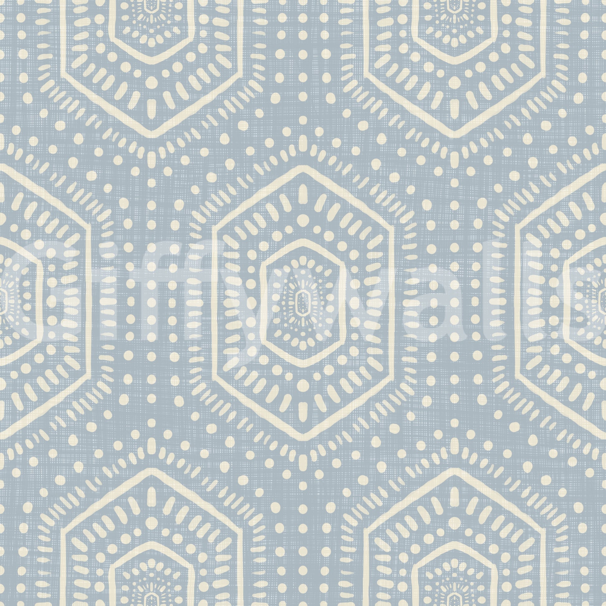Boho Painted - Abstract Mudcloth Hexagons Tribal Geometric Pattern French Blue Wallpaper⁠