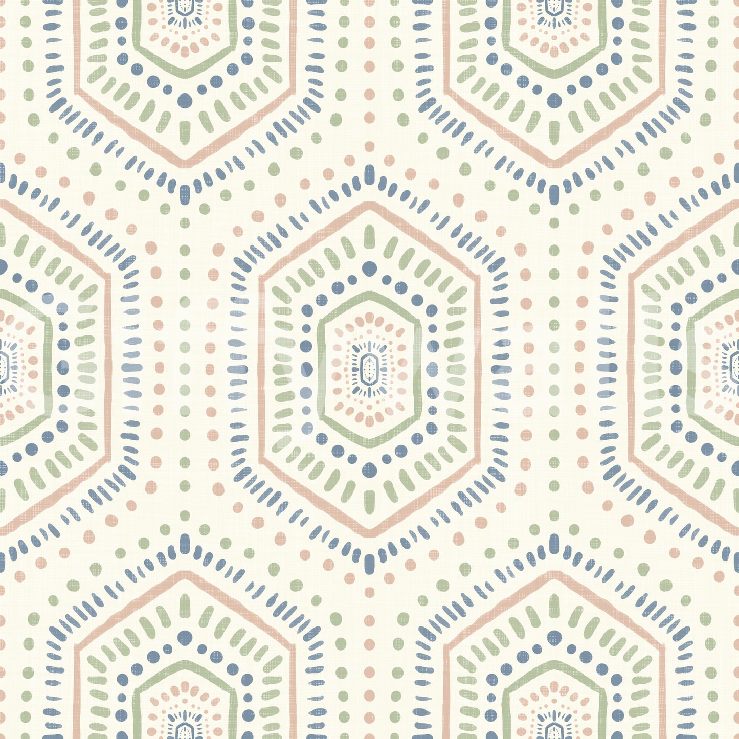 Boho Painted - Abstract Mudcloth Hexagons Tribal Geometric Pattern Grandmillennial Wallpaper⁠