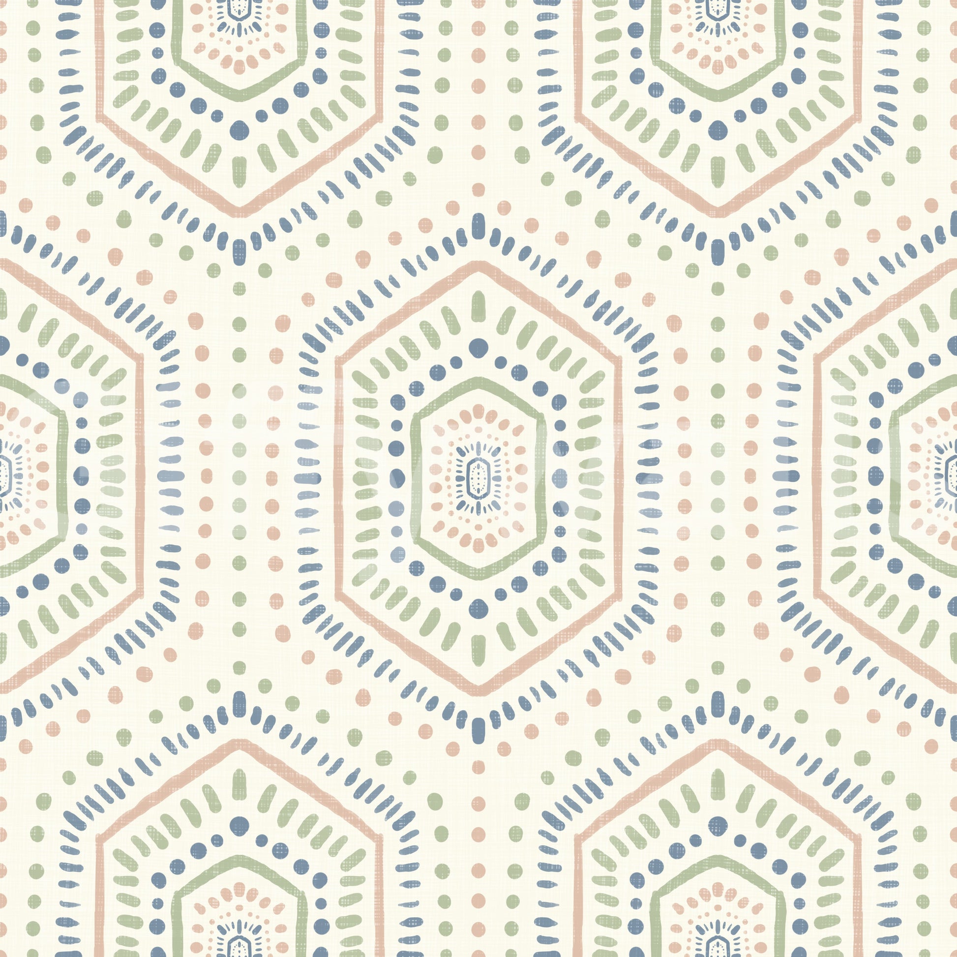 Boho Painted - Abstract Mudcloth Hexagons Tribal Geometric Pattern Grandmillennial Wallpaper⁠