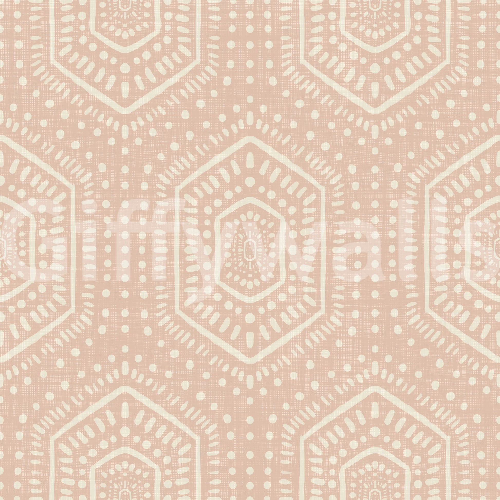 Boho Painted - Abstract Mudcloth Hexagons Tribal Geometric Pattern Cinnamon Tea Wallpaper⁠