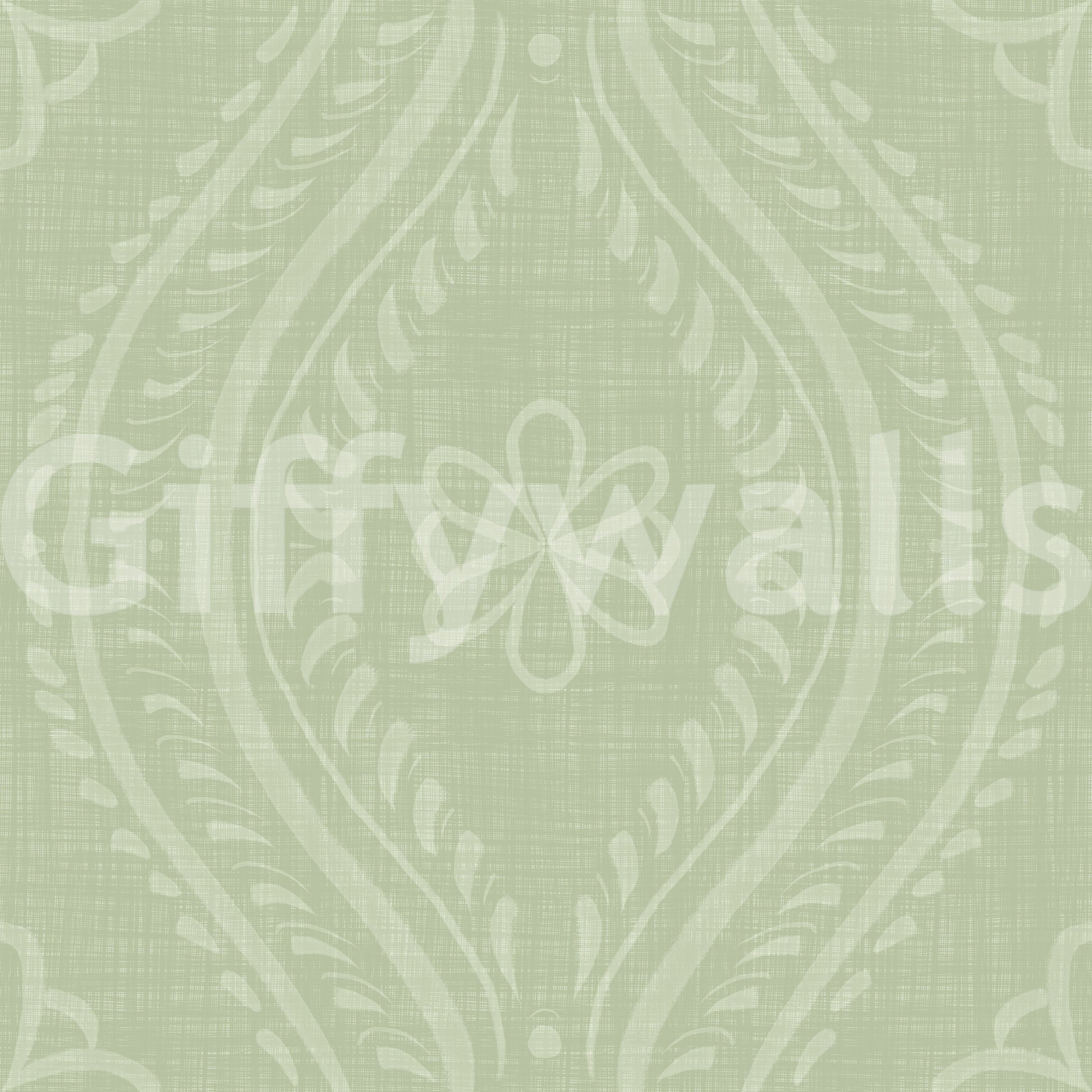 Faded Ogee Damask - Chopped Dill Wallpaper⁠