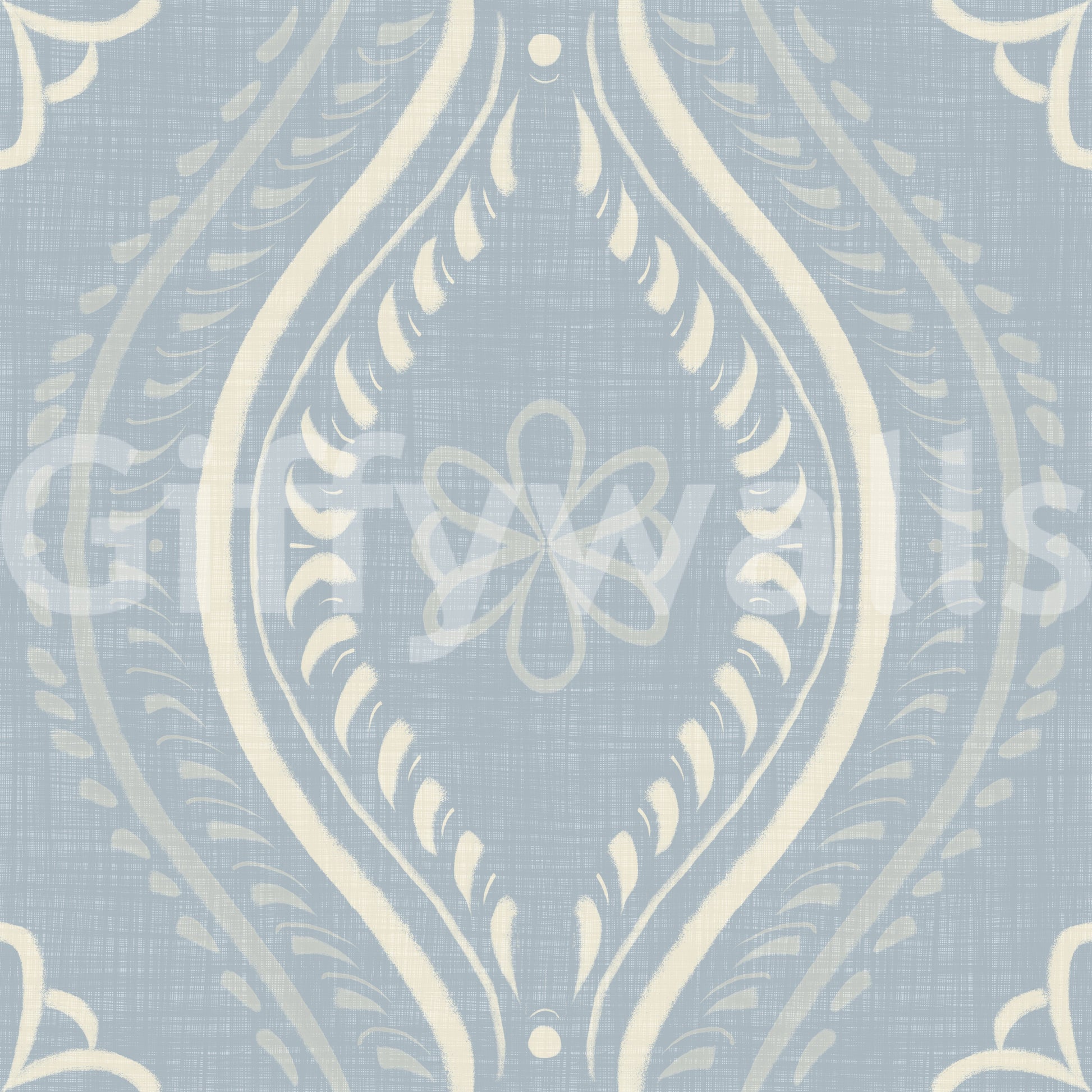 Faded Ogee Damask - French Country Blue Wallpaper⁠