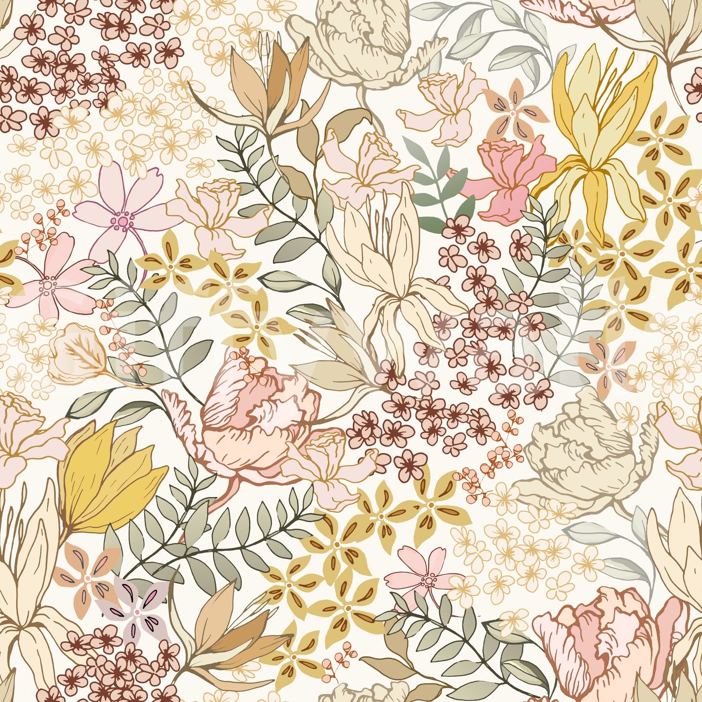 Rustic Garden Line Art Wallpaper⁠