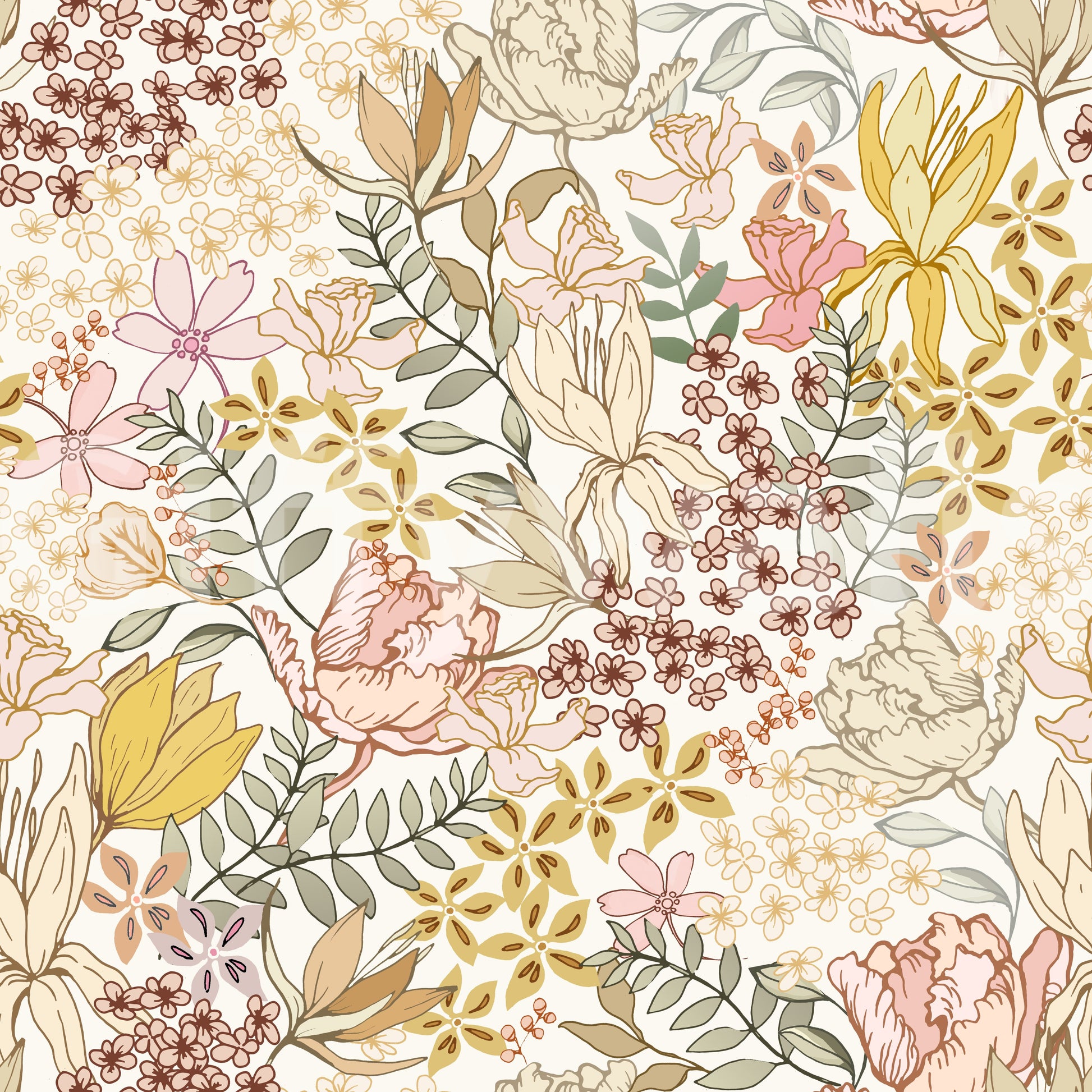 Rustic Garden Line Art Wallpaper⁠