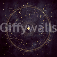 Eggplant astro wheel constellation mural pattern detail in gold GD12716