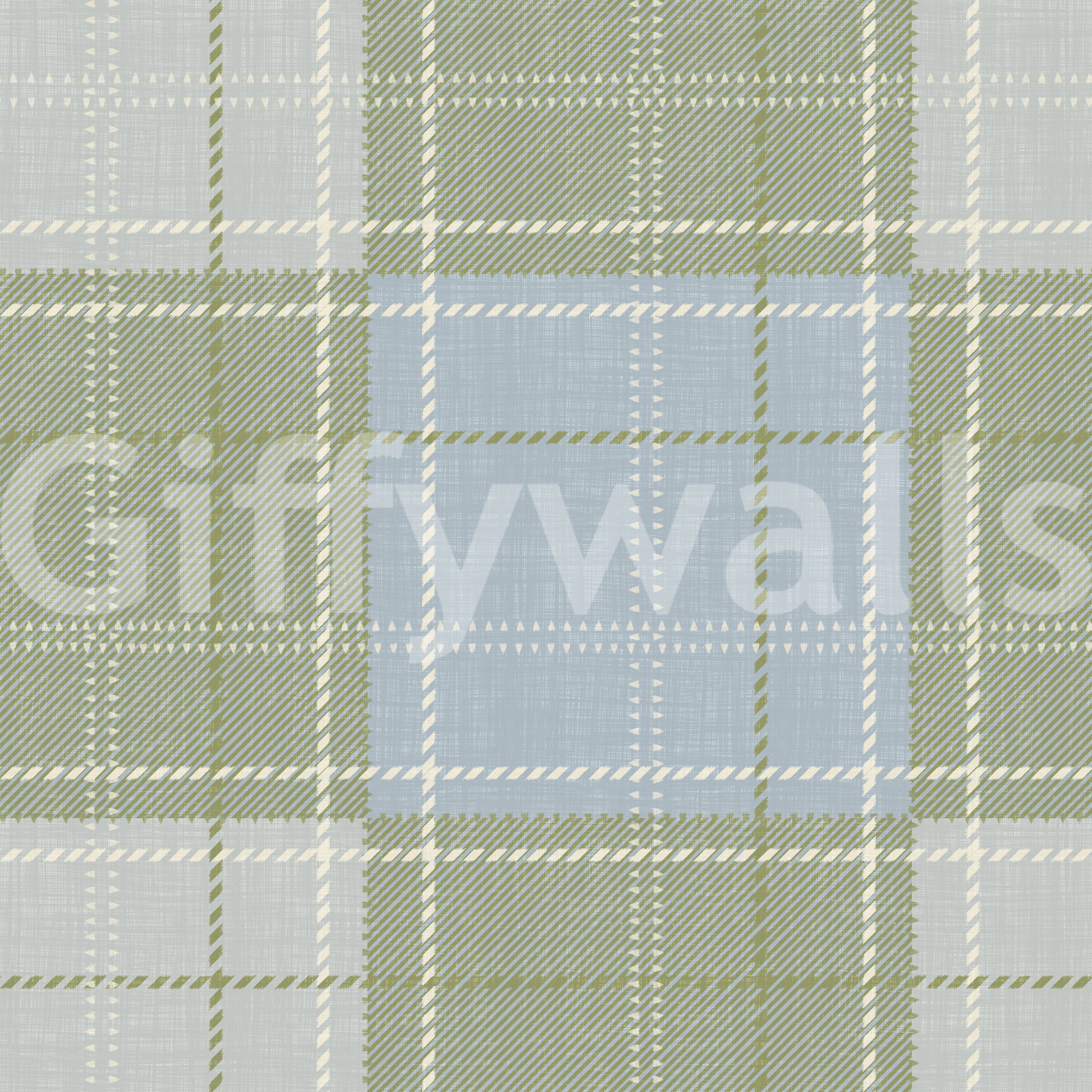 Heritage Plaid - Tartan Checkerboard Block Linen - Meadow Green & Blue Wallpaper⁠