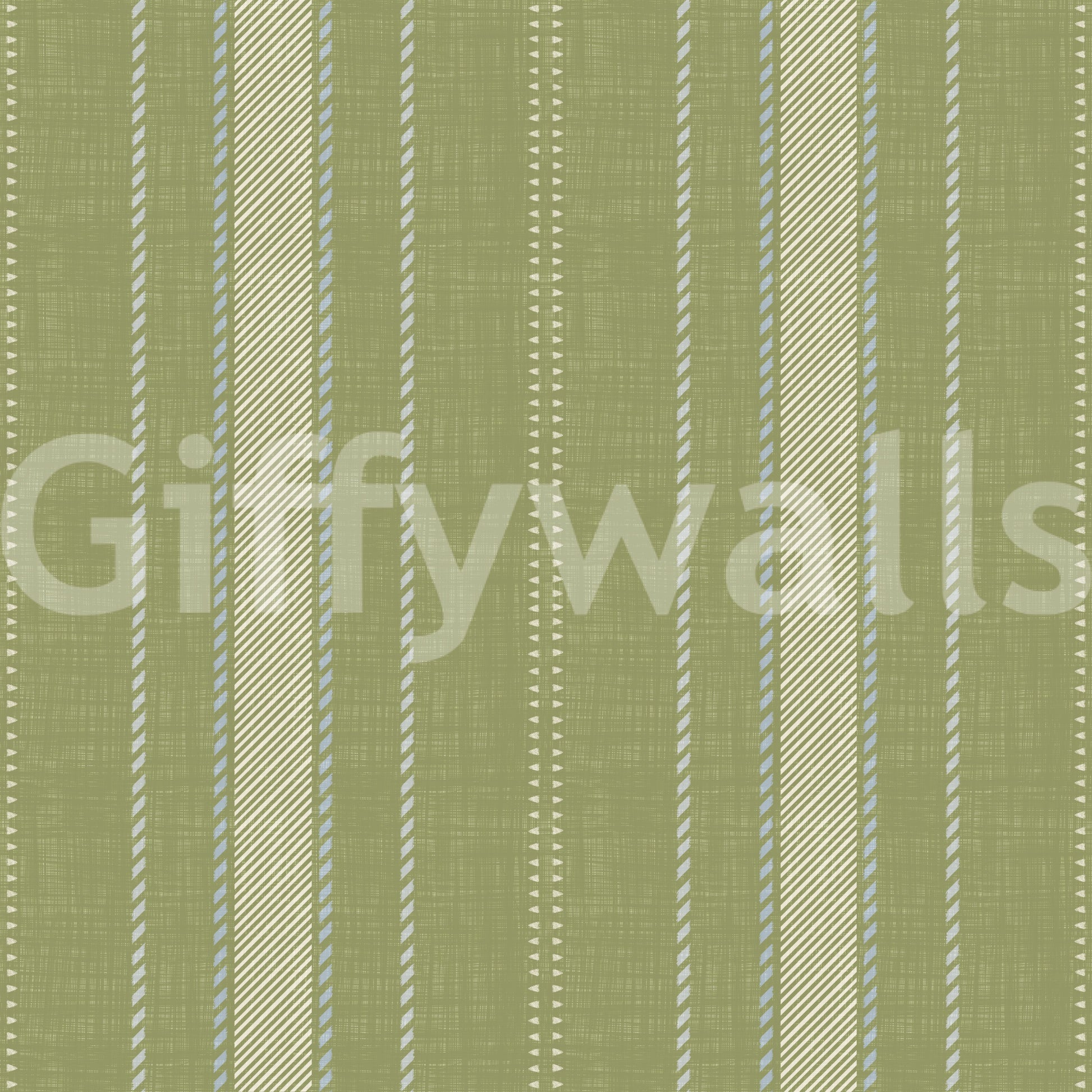 Heritage Ticking Stripes - Vintage Meadow Green & Chalk Linen Texture Wallpaper⁠