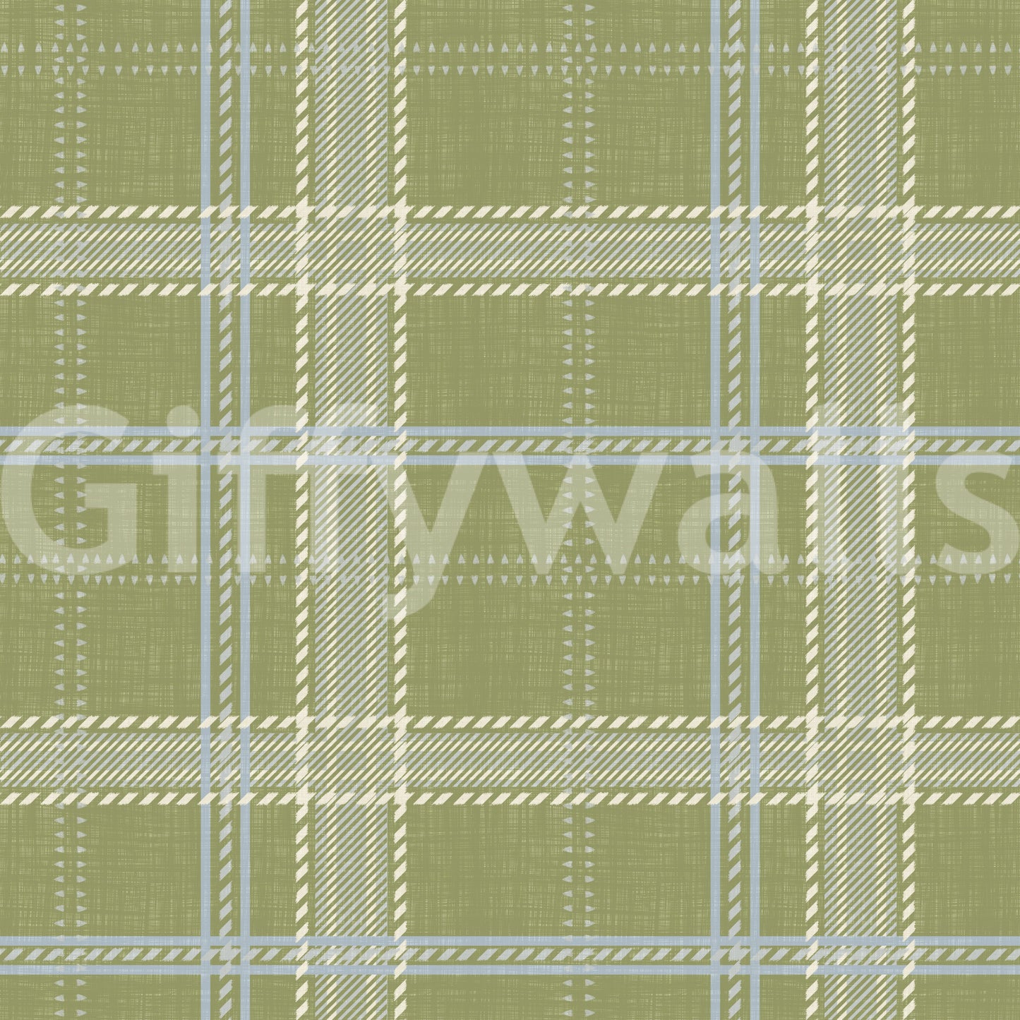 Heritage Plaid - Windowpane Tartan Check Linen - Meadow Green & Chalk Wallpaper⁠