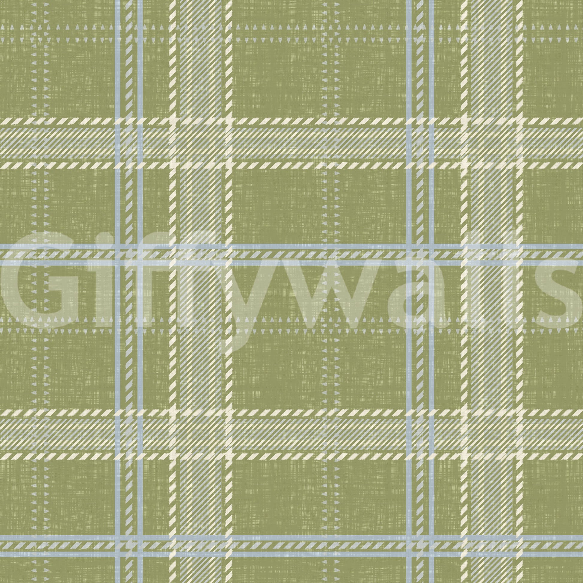 Heritage Plaid - Windowpane Tartan Check Linen - Meadow Green & Chalk Wallpaper⁠