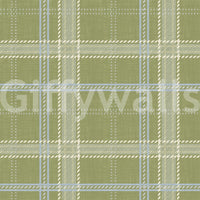 Heritage Plaid - Windowpane Tartan Check Linen - Meadow Green & Chalk Wallpaper⁠