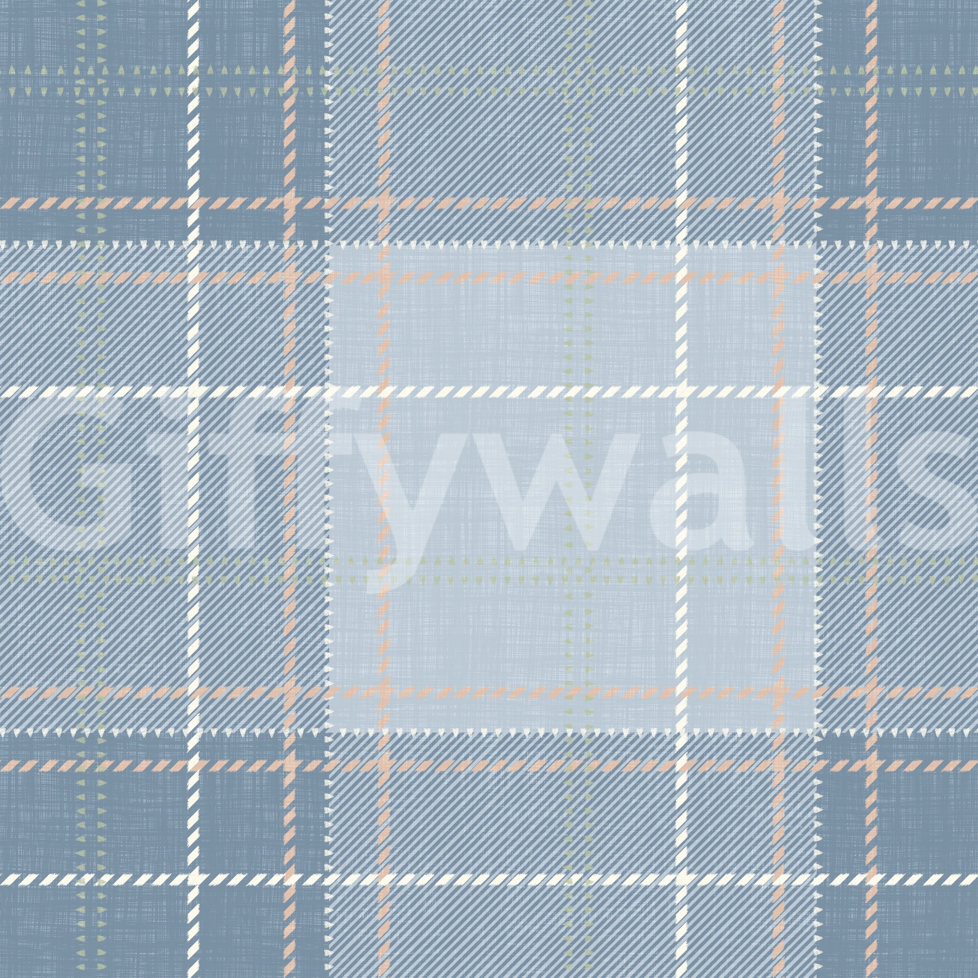 Heritage Plaid - Tartan Checkerboard Block Linen - French & Denim Blue Wallpaper⁠