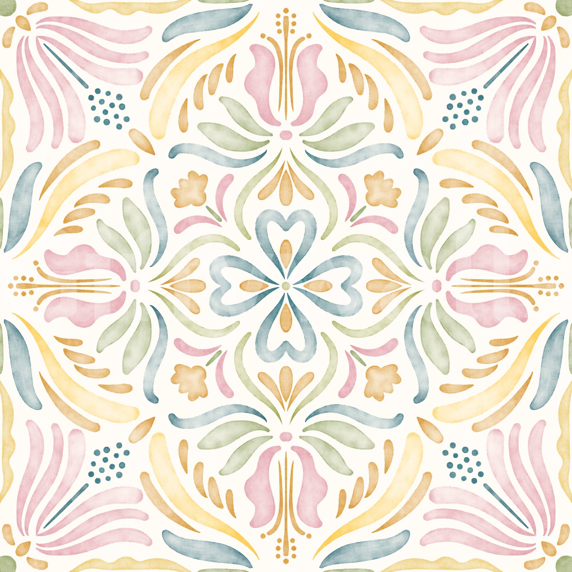 Pastel Mediterranean Garden Tile Wallpaper⁠
