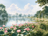 Pink Lotus Pond Landscape Wall Mural